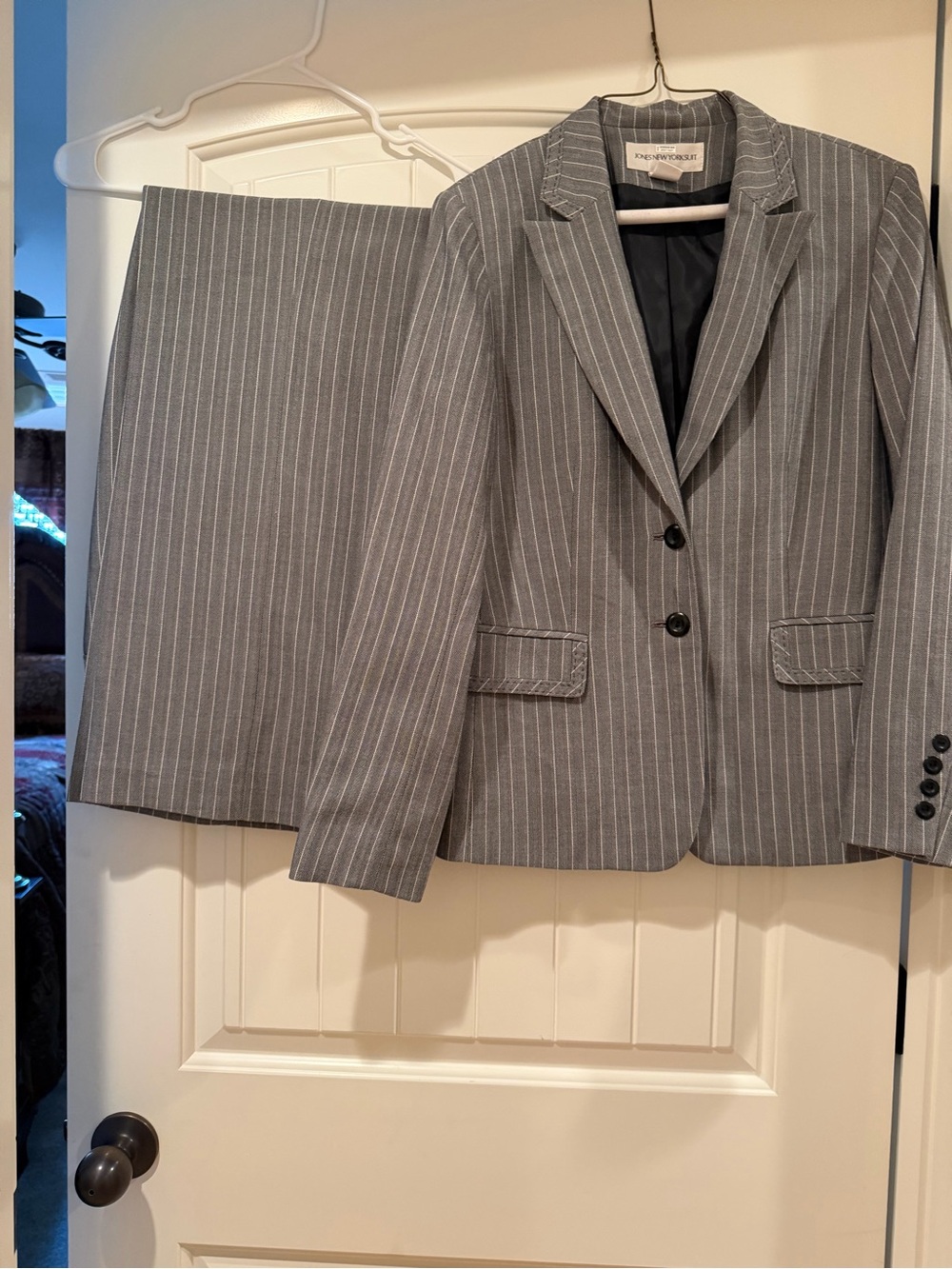 Gray Pinstripe Women's Suit Jacket and Pants —Classic Professional - Picture 1 of 2